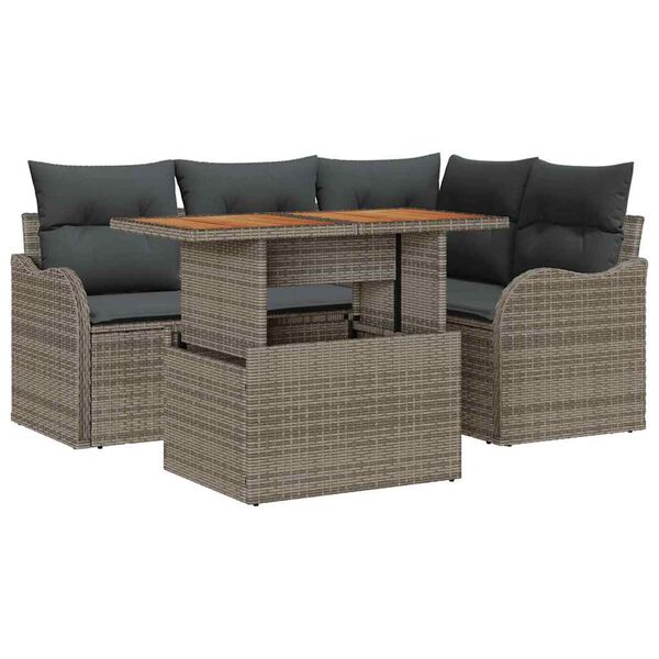 vidaXL Set de canapele pentru grădină 5 pcs Gri Rattan poli