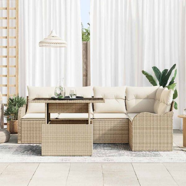 vidaXL Set de dining cu pernă 6 pcs Bej Rattan poli