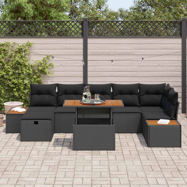 vidaXL Set de canapele pentru grădină 8 pcs Negru poliratan