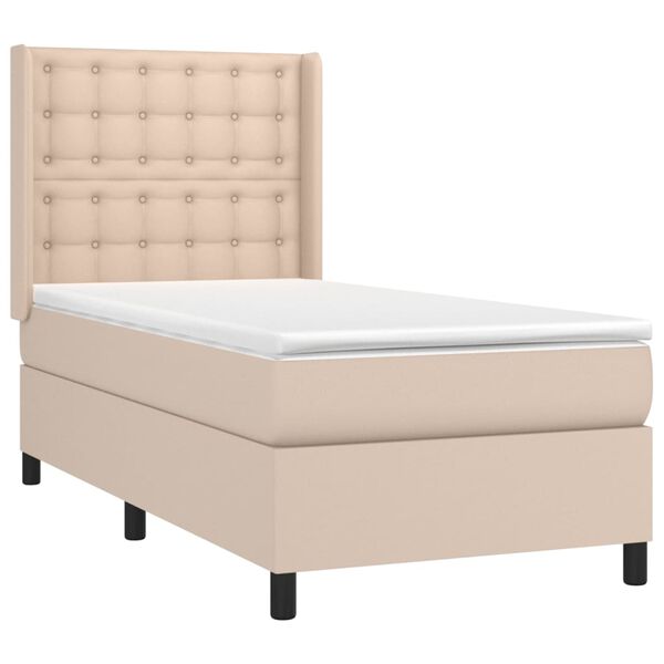 vidaXL Pat box spring cu saltea, cappuccino, 100x200cm piele ecologică