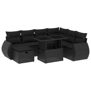 vidaXL Set mobilier de grădină cu perne, 8 piese, negru, poliratan