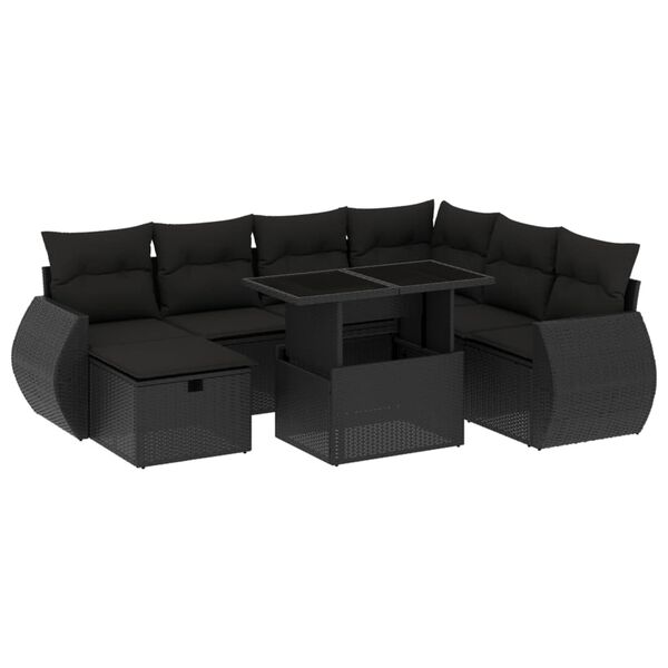 vidaXL Set mobilier de grădină cu perne, 8 piese, negru, poliratan