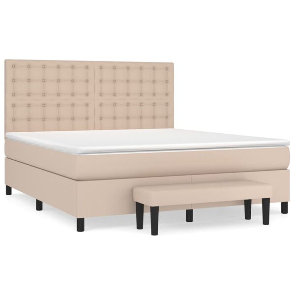 vidaXL Pat box spring cu saltea, cappuccino, 180x200cm piele ecologică