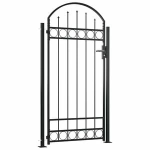 vidaXL Poartă de gard ASSEN cu v&acirc;rf arcuit și 2 st&acirc;lpi 105x170 cm, negru