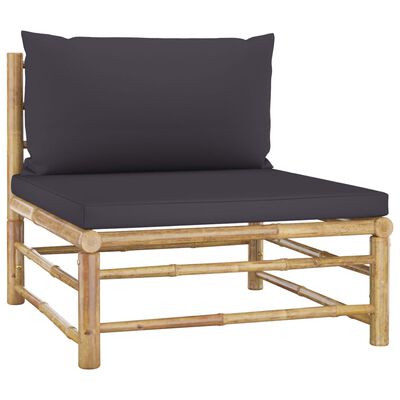 vidaXL Set mobilier de grădină, perne gri închis, 3 piese, bambus