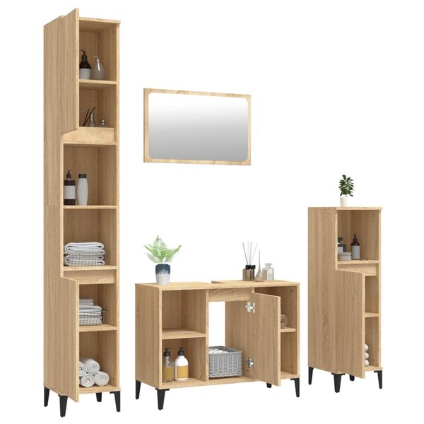 vidaXL Set mobilier de baie, 4 piese, stejar sonoma, lemn prelucrat