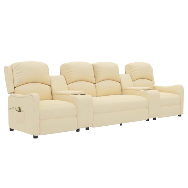 vidaXL Fotoliu masaj rabatabil cu 4 locuri/suport pahar, crem, textil