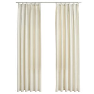 vidaXL Draperii opace, 2 buc., crem, 140x245 cm, catifea, cu c&acirc;rlige