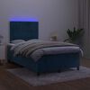 vidaXL Pat box spring cu saltea/LED albastru &icirc;nchis 120x190cm catifea