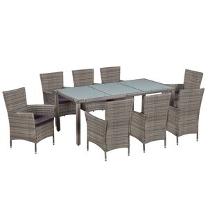 vidaXL Set mobilier de exterior cu perne, 9 piese, gri, poliratan