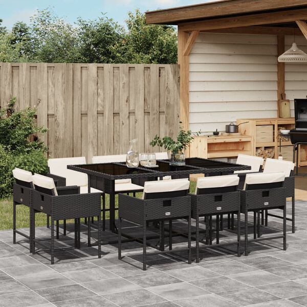 vidaXL Set mobilier de exterior cu perne, 11 piese, negru, poliratan