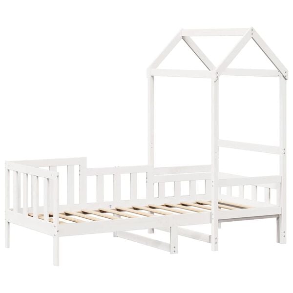 vidaXL Pat de zi cu acoperiș, alb, 80x200 cm, lemn masiv de pin