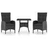 vidaXL Set mobilier grădină, 3 piese, negru, poliratan și sticlă