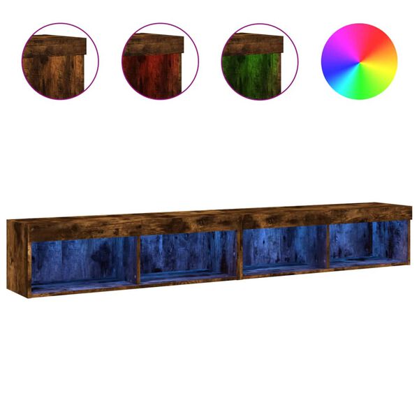 vidaXL Comode TV cu lumini LED, 2 buc., stejar fumuriu, 100x30x30 cm