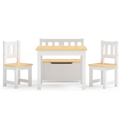 vidaXL Set masă&scaune pentru copii, 4 piese, alb și bej, MDF