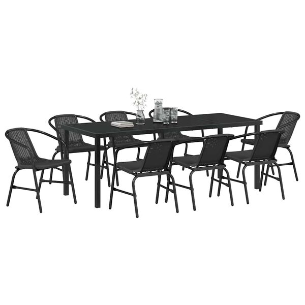 vidaXL Set de masă pentru grădină 9 pcs Negru