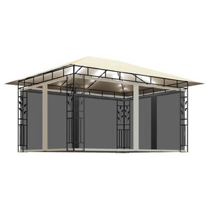vidaXL Pavilion cu plasă anti-ț&acirc;nțari & lumini LED crem 4x3x2,73m