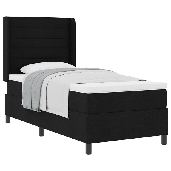 vidaXL Pat cu arcuri cu saltea cu headboard Negru 90 x 190 cm țesătură