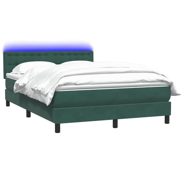 vidaXL Pat box spring cu saltea, verde &icirc;nchis, 140x220 cm, catifea