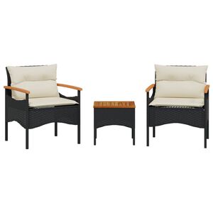 vidaXL Set mobilier de grădină cu perne, 3 piese, negru, poliratan