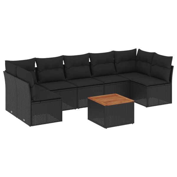 vidaXL Set mobilier de grădină cu perne, 8 piese, negru, poliratan