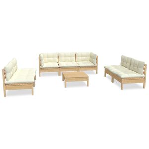 vidaXL Set mobilier de grădină cu perne crem, 8 piese, lemn masiv pin