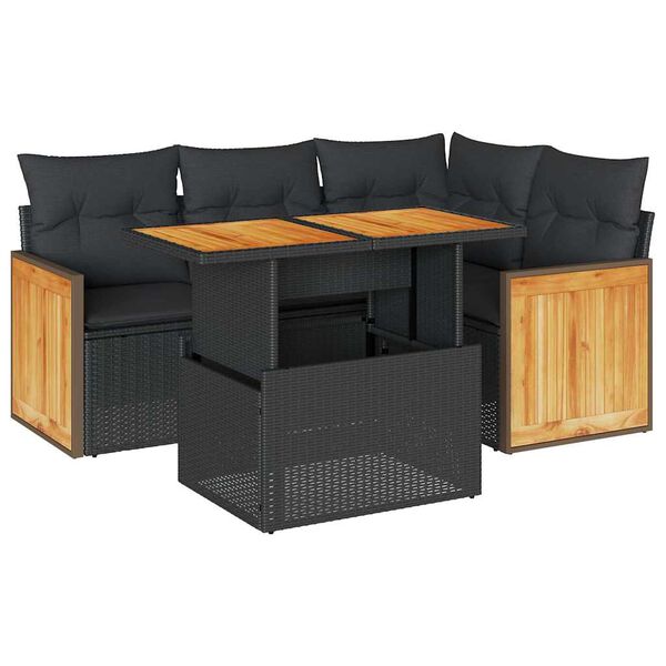vidaXL Set mobilier de grădină cu perne, 5 piese,poliratan/lemn acacia