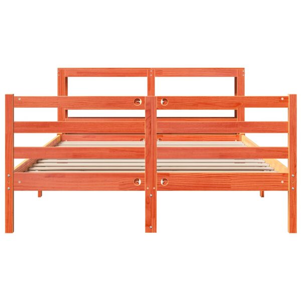 vidaXL Cadru pat fără saltea, maro ceruit, 135x190 cm, lemn masiv pin