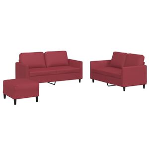 vidaXL Set de canapele cu perne, 3 piese, roșu vin, piele ecologică
