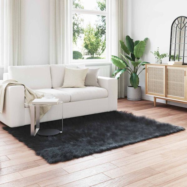 vidaXL Covor din L&acirc;nă Faux Tafalla Negru 160 x 230 cm Poliester