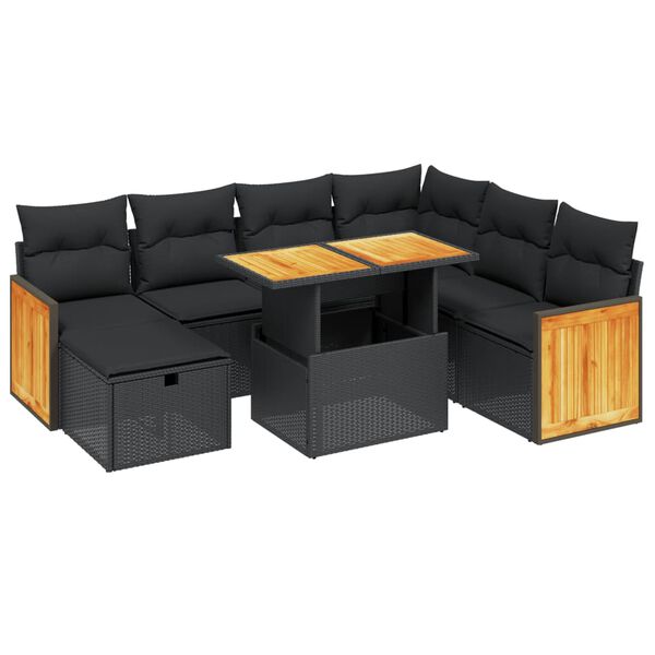 vidaXL Set mobilier de grădină cu perne, 8 piese, negru, poliratan