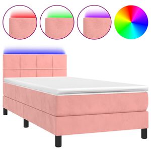 vidaXL Pat continental cu saltea & LED, roz, 80x200 cm, catifea