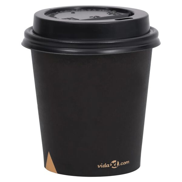 vidaXL Pahare de cafea de h&acirc;rtie cu capace, 500 buc., negru, 200 ml