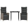 vidaXL Set mobilier de grădină cu perne, 3 piese, gri, poliratan