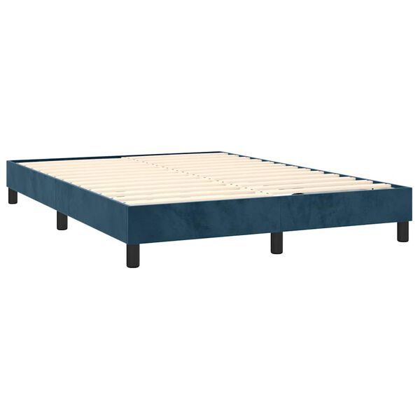 vidaXL Pat box spring cu saltea, albastru &icirc;nchis, 140x200 cm, catifea