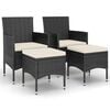 vidaXL Set cu scaun de grădină și taburet, 4 piese, negru, poliratan