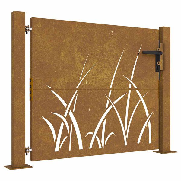 vidaXL Poartă de grădină 100x75 cm, oțel corten, design cu iarbă