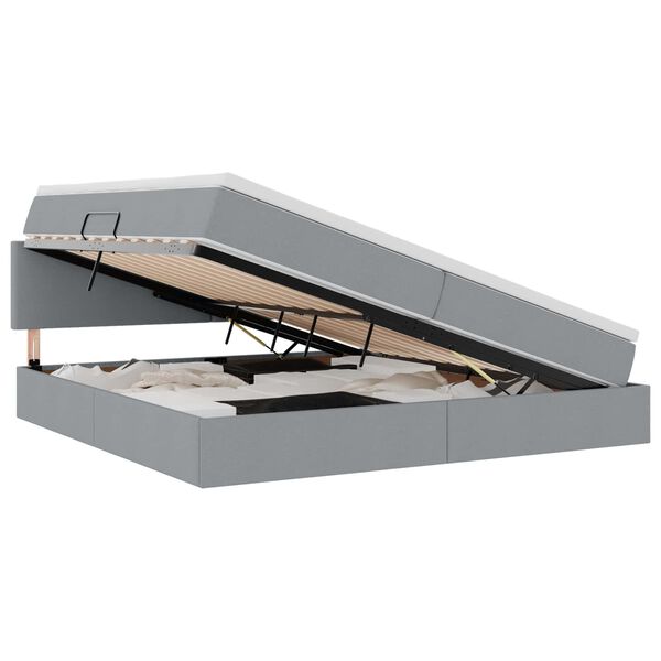 vidaXL Pat cu saltea și LED cu led Gri deschis 200 x 200 cm țesătură