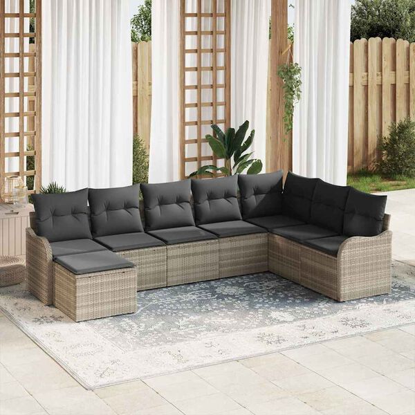 vidaXL Set de canapele pentru grădină 8 pcs Gri deschis Rattan poli