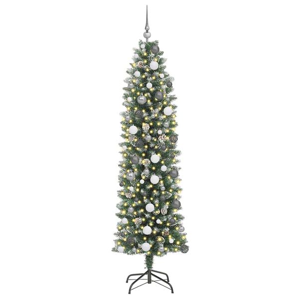vidaXL Copac Artificial Slăb de Crăciun cu 300 LED Verde și alb 210 cm