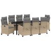 vidaXL Set de masă pentru grădină cu pernă 9 pcs Bej poliratan