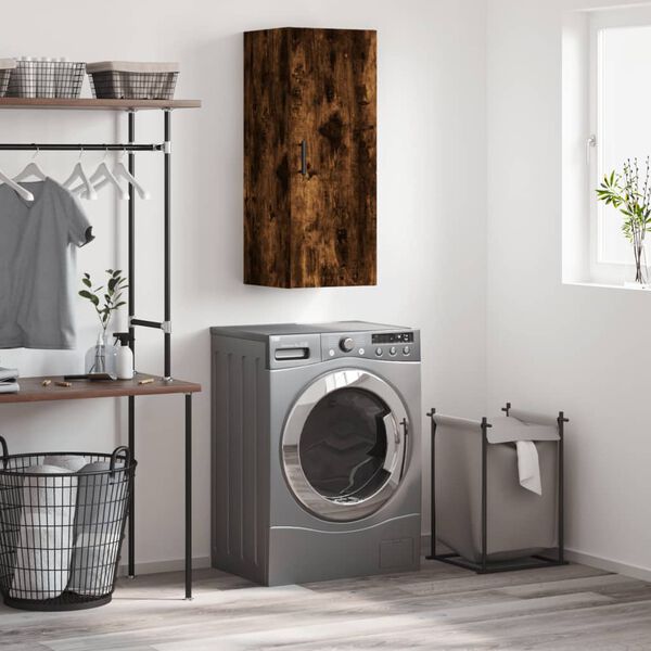 vidaXL Dulap montat pe perete, stejar fumuriu, 34,5x34x90 cm