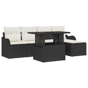 vidaXL Set de Locuri pentru Exterior cu pernă 6 pcs Negru Rattan poli