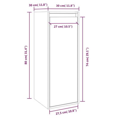vidaXL Dulap de perete, alb, 30x30x80 cm, lemn masiv de pin