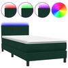 vidaXL Pat cu arcuri cu saltea și LED, verde &icirc;nchis, 100x220 cm, catifea