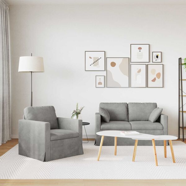 vidaXL Canapea 2 pcs Gri deschis