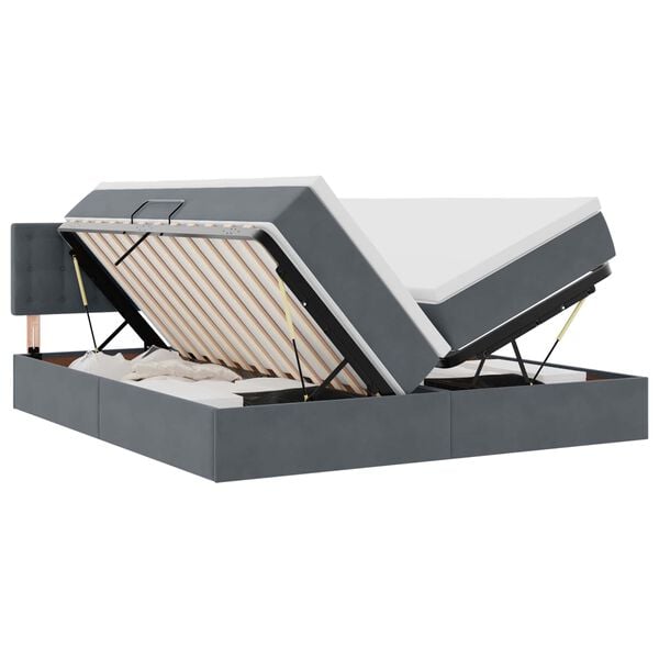 vidaXL Pat cu storage cu saltea cu headboard Gri &icirc;nchis 90 x 200 cm