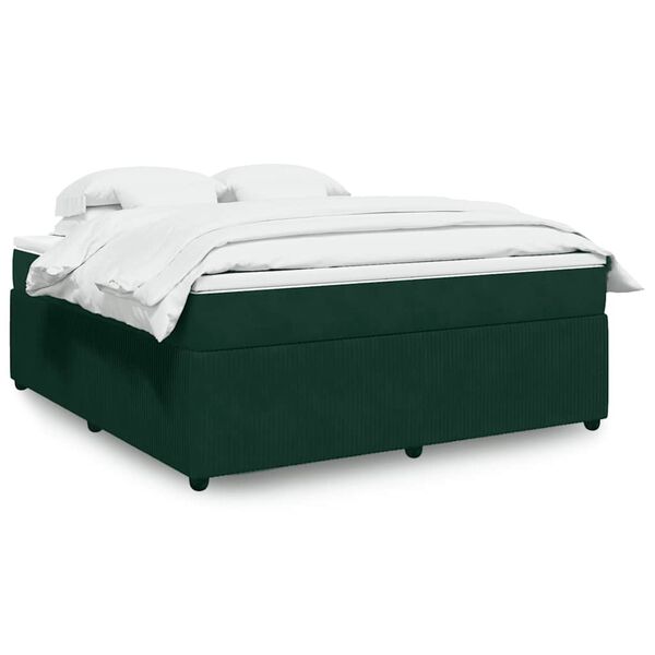 vidaXL Pat box spring cu saltea, verde &icirc;nchis, 180x200 cm, catifea