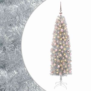 vidaXL Brad de Crăciun artificial &icirc;ngust cu globuri 180 cm 300 LED-uri
