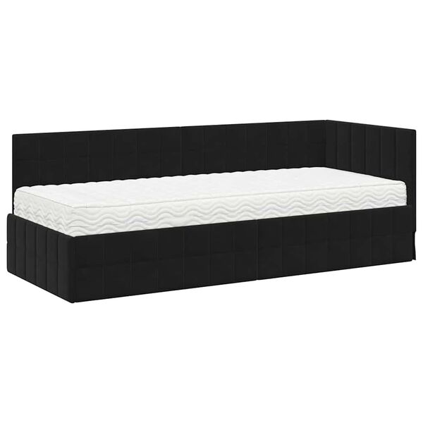 vidaXL Cadru de pat colțar cu saltea cu headboard 2 pcs Negru Catifea